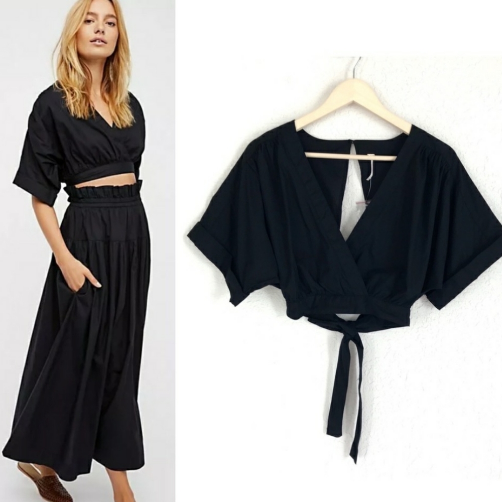 Free People Crop Top Open Back Kimono Sleeves XS